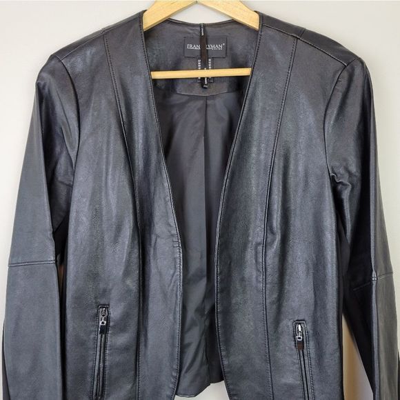 Frank Lyman Faux Leather Open Front Jacket Black 10 - Picture 2 of 12